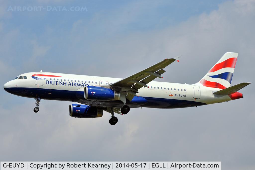 G-EUYD, 2008 Airbus A320-232 C/N 3726, On short finals at LHR