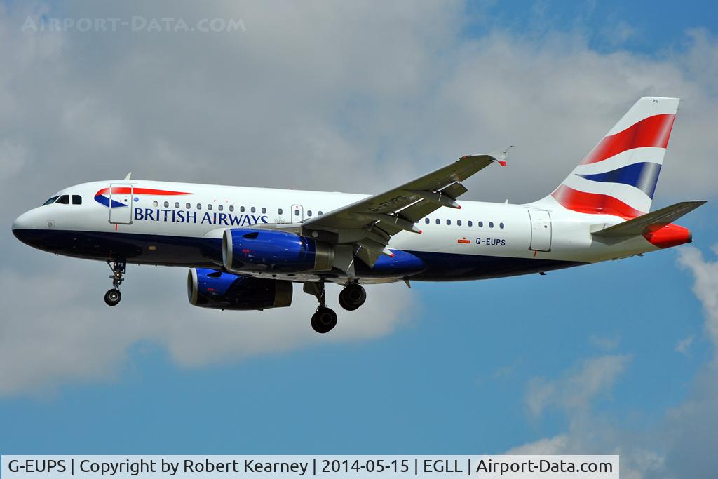 G-EUPS, 2000 Airbus A319-131 C/N 1338, On short finals at LHR