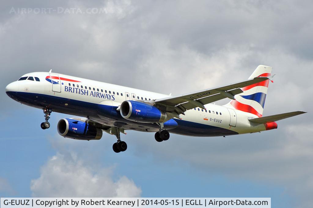 G-EUUZ, 2008 Airbus A320-232 C/N 3649, On short finals at LHR