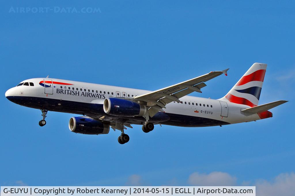 G-EUYU, 2014 Airbus A320-232 C/N 6028, On short finals at LHR