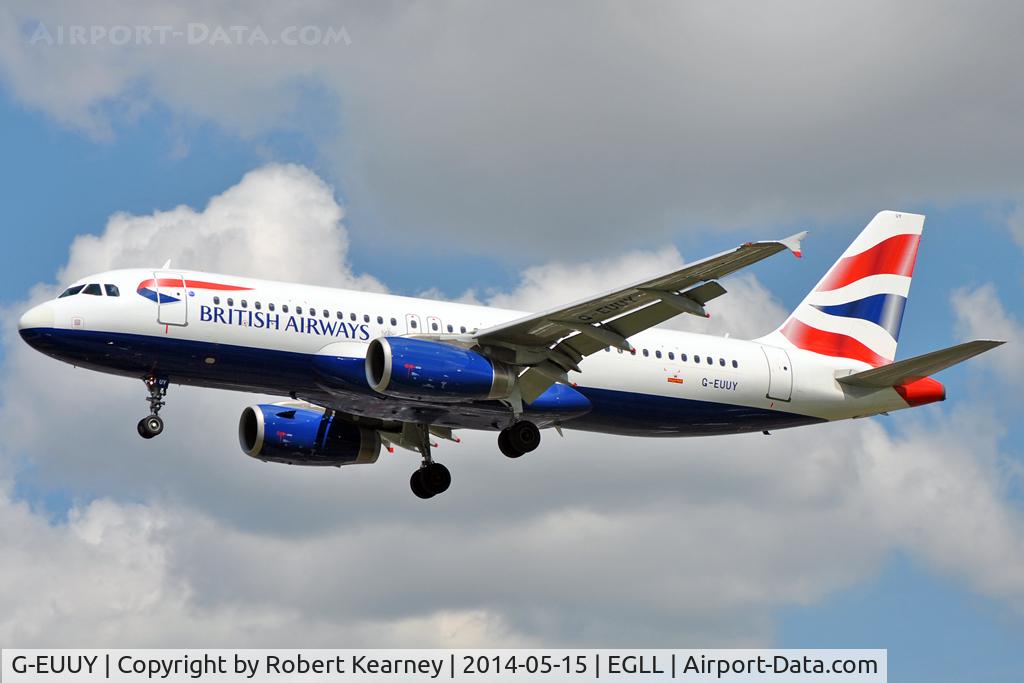 G-EUUY, 2008 Airbus A320-232 C/N 3607, On short finals at LHR