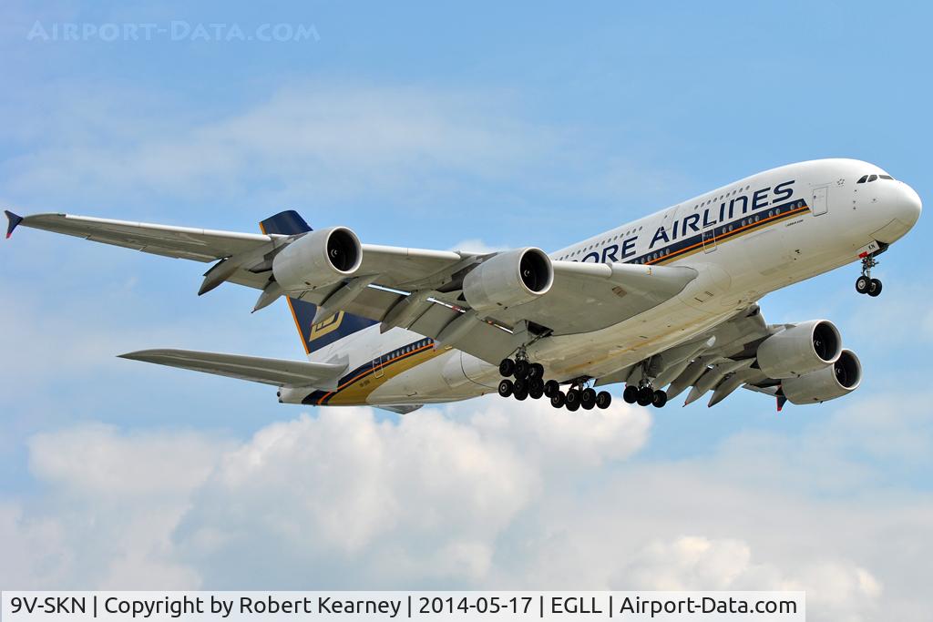 9V-SKN, 2011 Airbus A380-841 C/N 071, On short finals at LHR