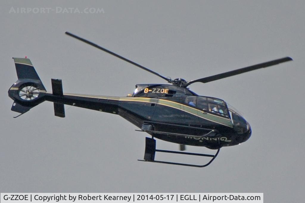 G-ZZOE, 2001 Eurocopter EC-120B Colibri C/N 1196, Flying over-head at LHR