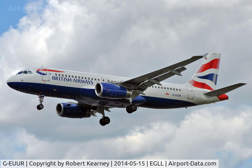 G-EUUR, 2003 Airbus A320-232 C/N 2040, On short finals at LHR
