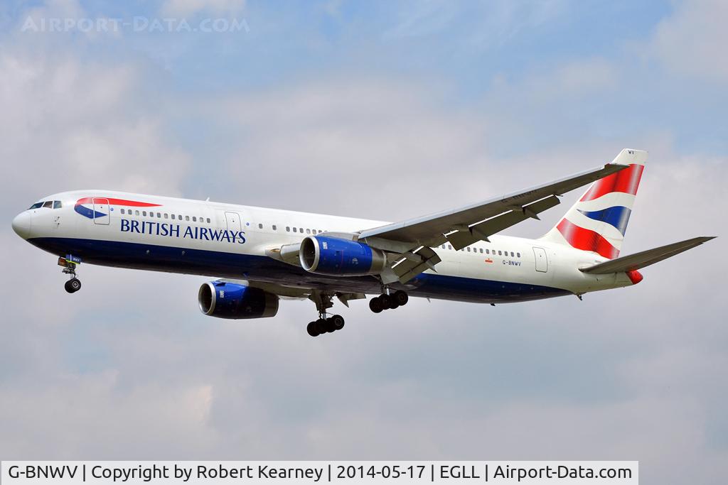 G-BNWV, 1993 Boeing 767-336 C/N 27140, On short finals at LHR