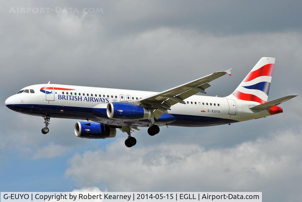 G-EUYO, 2013 Airbus A320-232 C/N 5634, On short finals at LHR