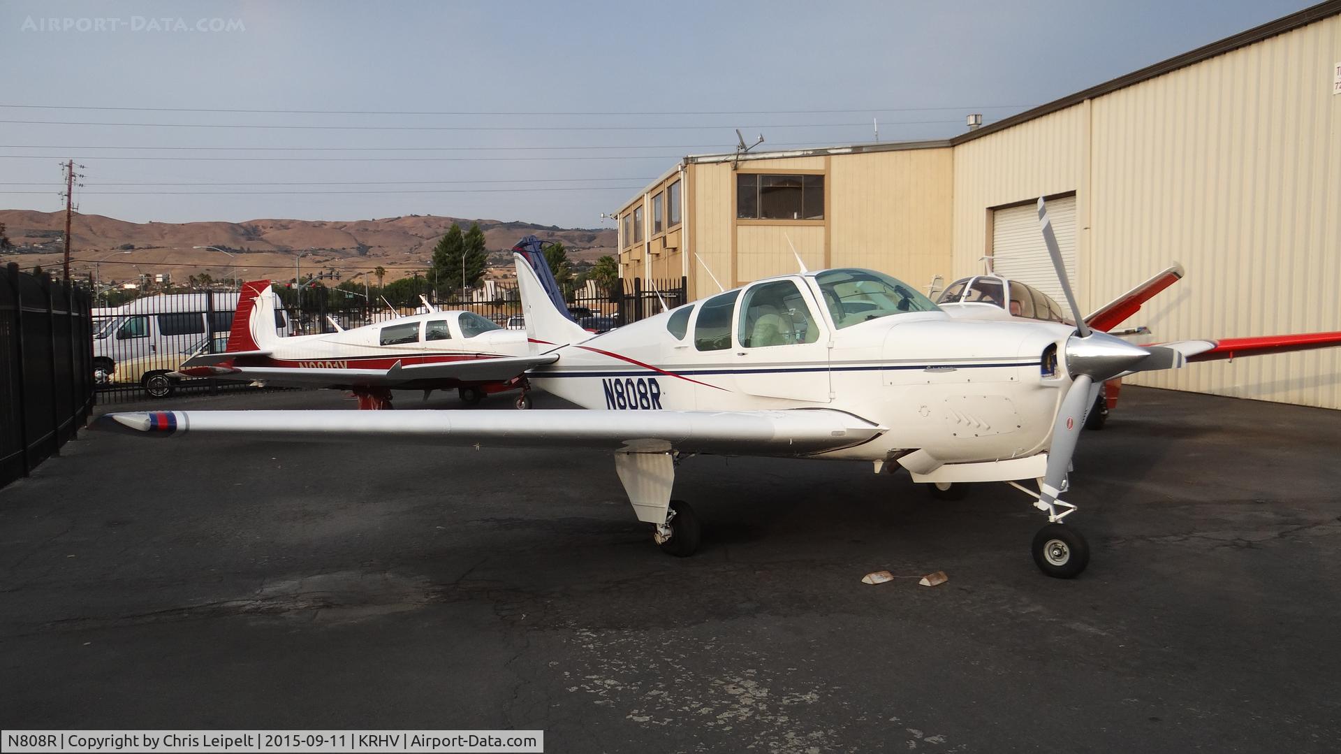 N808R, 1960 Beech 35-33 Debonair C/N CD-52, Locally-based 1960 Beech 35 sitting beside the Lafferty Hangar at Reid Hillview Airport, San Jose, CA.