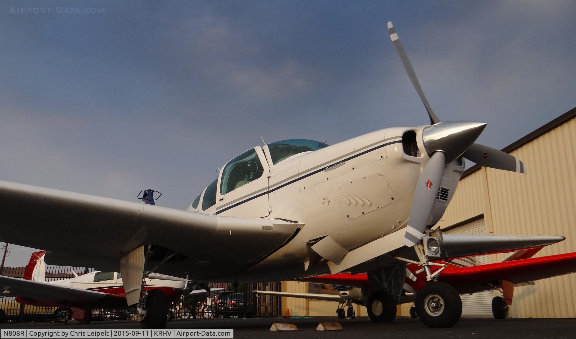 N808R, 1960 Beech 35-33 Debonair C/N CD-52, Locally-based 1960 Beech 35 Bonanza sitting beside the Lafferty Hangar before sunset at Reid Hillview Airport, San Jose, CA.