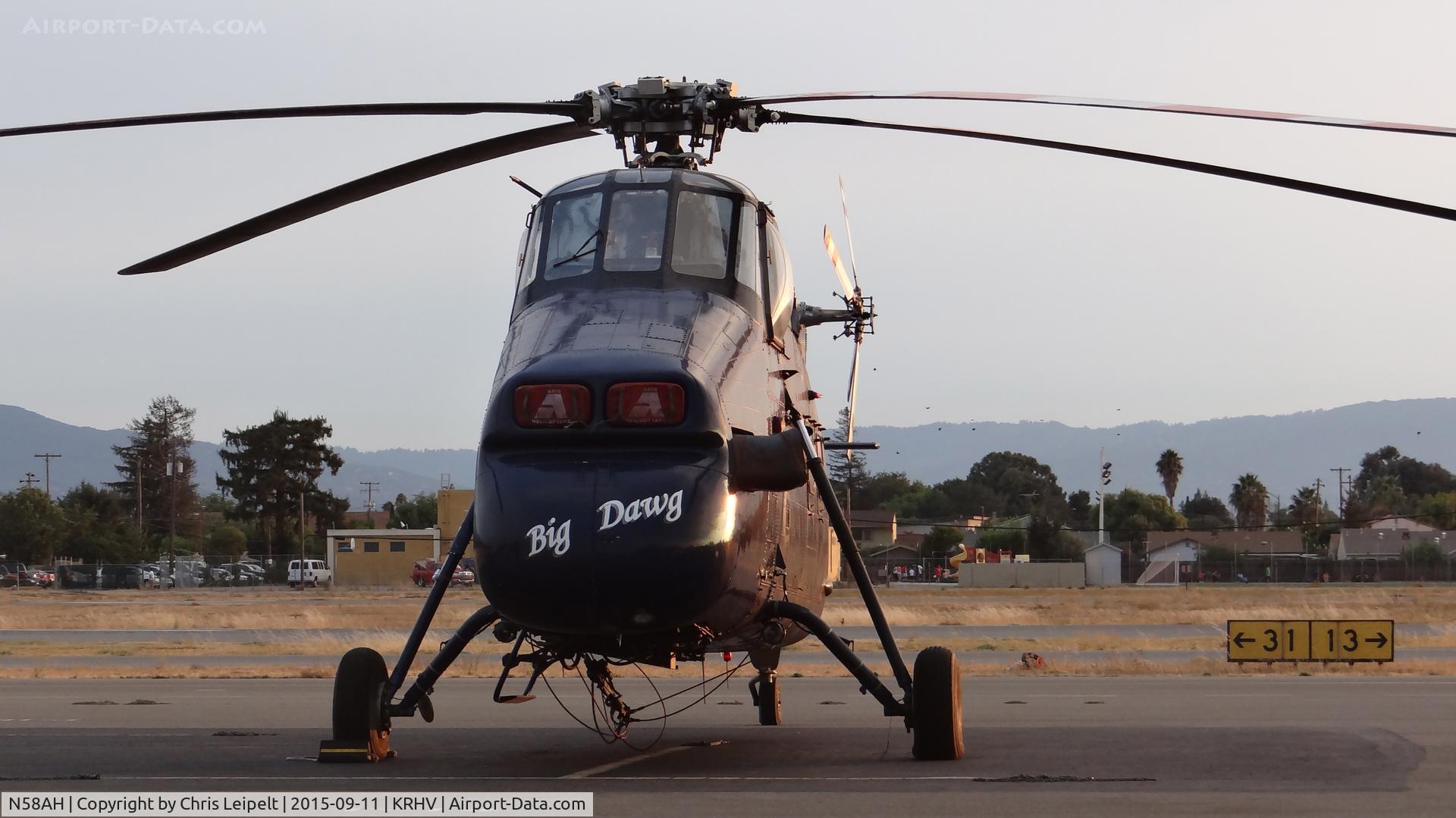 N58AH, 1956 Sikorsky S-58ET C/N 58-328, Very interesting 1956 Sikorsky S-58ET sitting on the transient ramp at Reid Hillview Airport, San Jose, CA. I've been told it has been here before, but this is my first time seeing in here. Someone from Nice Air works on it.