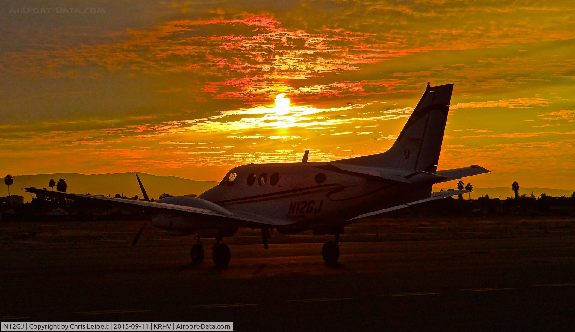 N12GJ, 1972 Beech E-90 King Air C/N LW-12, Locally-based 1972 Beechcraft E-90 King Air sitting on the transient ramp at Reid Hillview Airport, San Jose, CA during sunset.