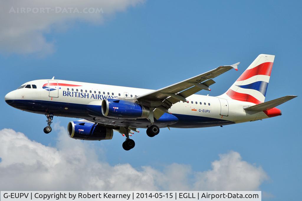 G-EUPV, 2001 Airbus A319-131 C/N 1423, On short finals at LHR