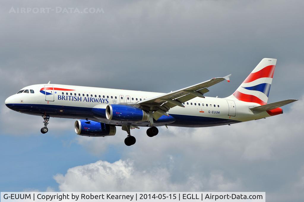 G-EUUM, 2002 Airbus A320-232 C/N 1907, On short finals at LHR