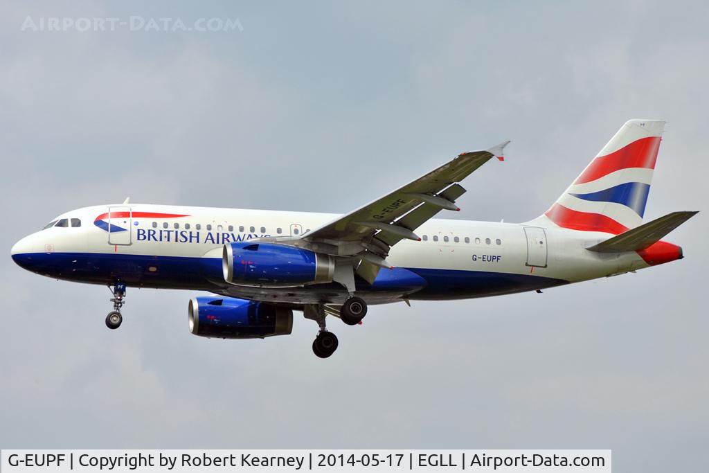 G-EUPF, 2000 Airbus A319-131 C/N 1197, On short finals at LHR