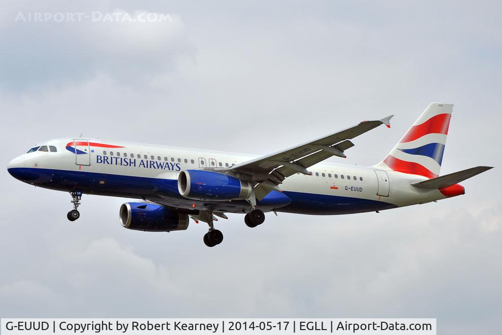 G-EUUD, 2002 Airbus A320-232 C/N 1760, On short finals at LHR