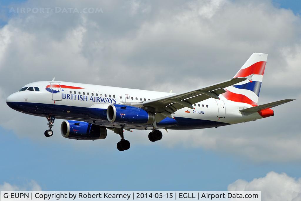 G-EUPN, 2000 Airbus A319-131 C/N 1261, On short finals at LHR