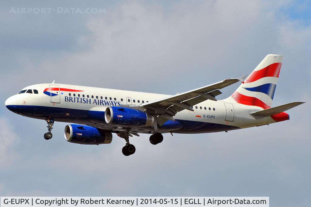 G-EUPX, 2001 Airbus A319-131 C/N 1445, On short finals at LHR