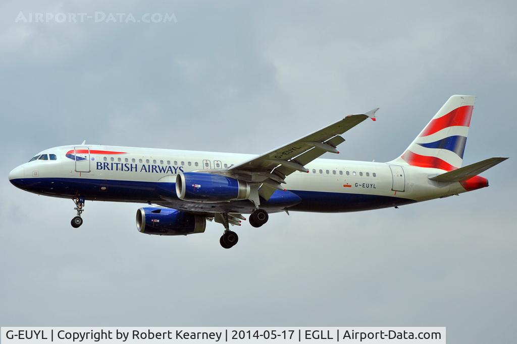 G-EUYL, 2011 Airbus A320-232 C/N 4725, On short finals at LHR