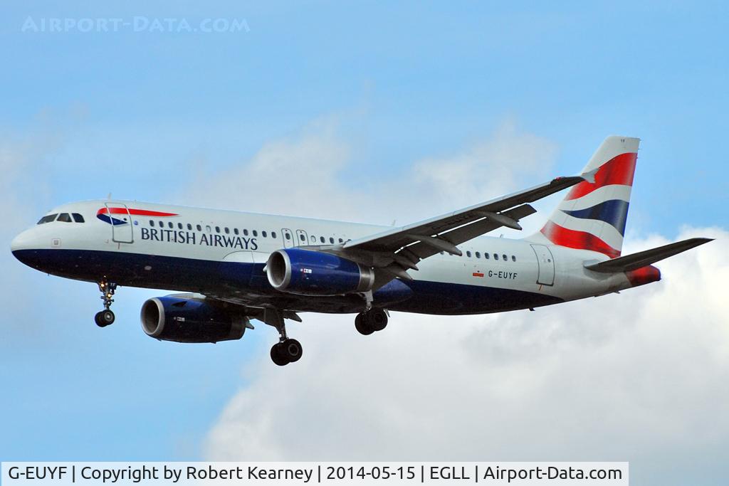 G-EUYF, 2010 Airbus A320-232 C/N 4185, On short finals at LHR