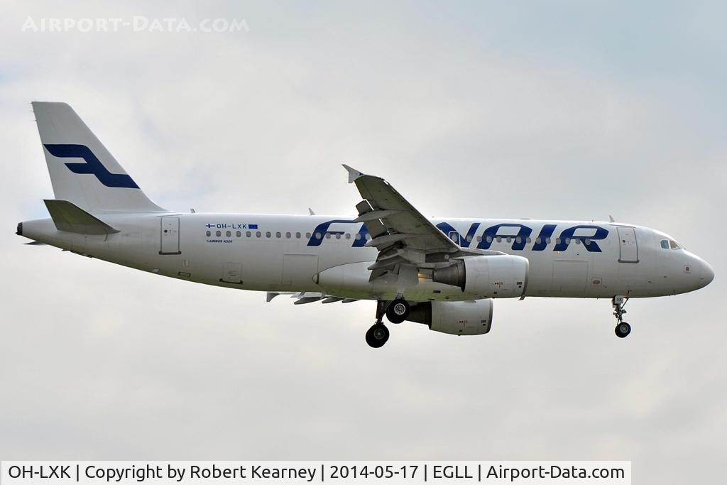 OH-LXK, 2003 Airbus A320-214 C/N 2065, On short finals at LHR