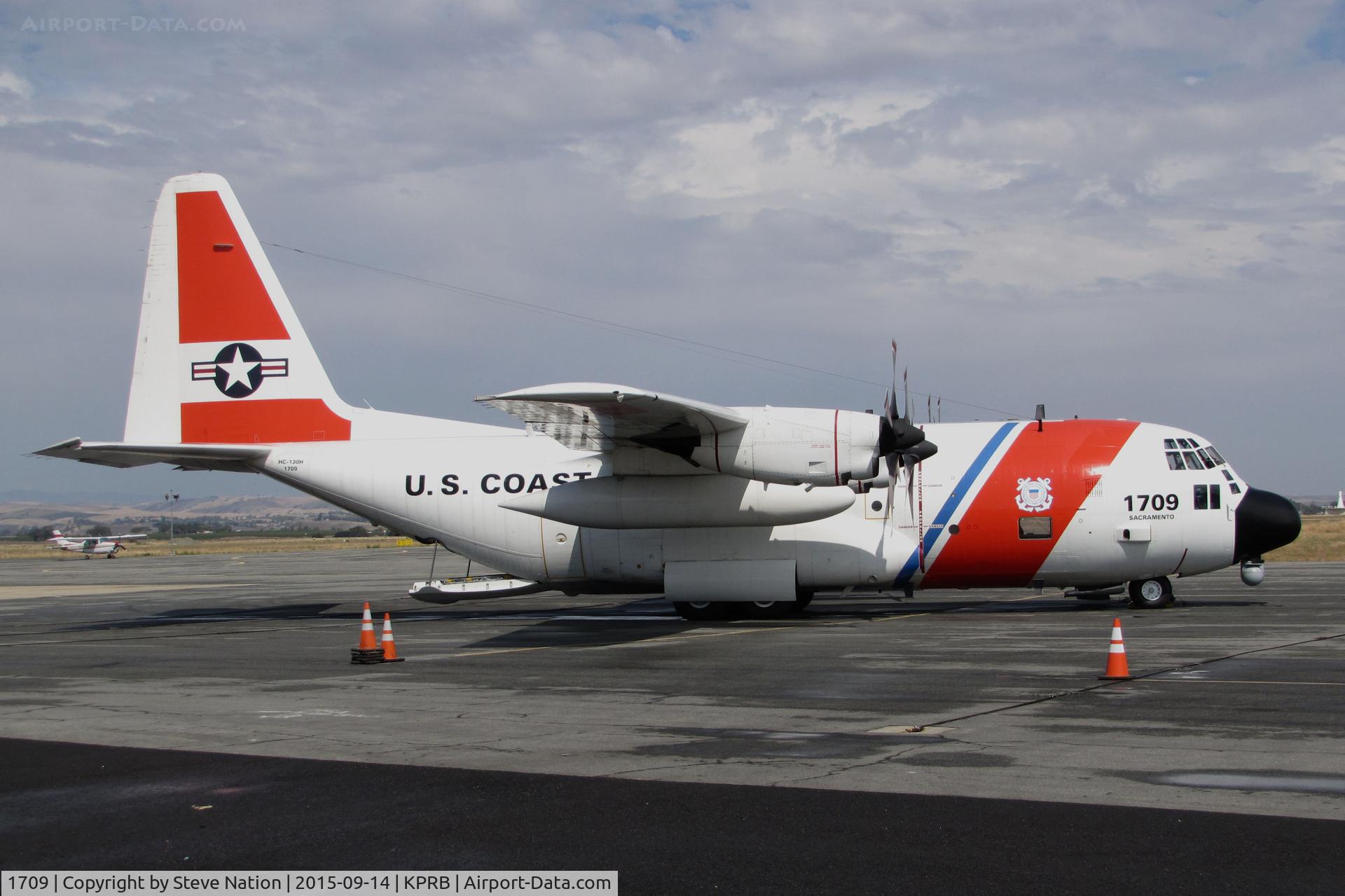 1709, 1983 Lockheed HC-130H Hercules C/N 382-5005, US Coast Guard Sacramento, CA-Based HC-130H @ Paso Robles Municipal Airport, CA prior to paradrop mission over nearby Hunter-Liggett Military Reservation. This HC-130H is scheduled to be transferred to the US Forest Service.