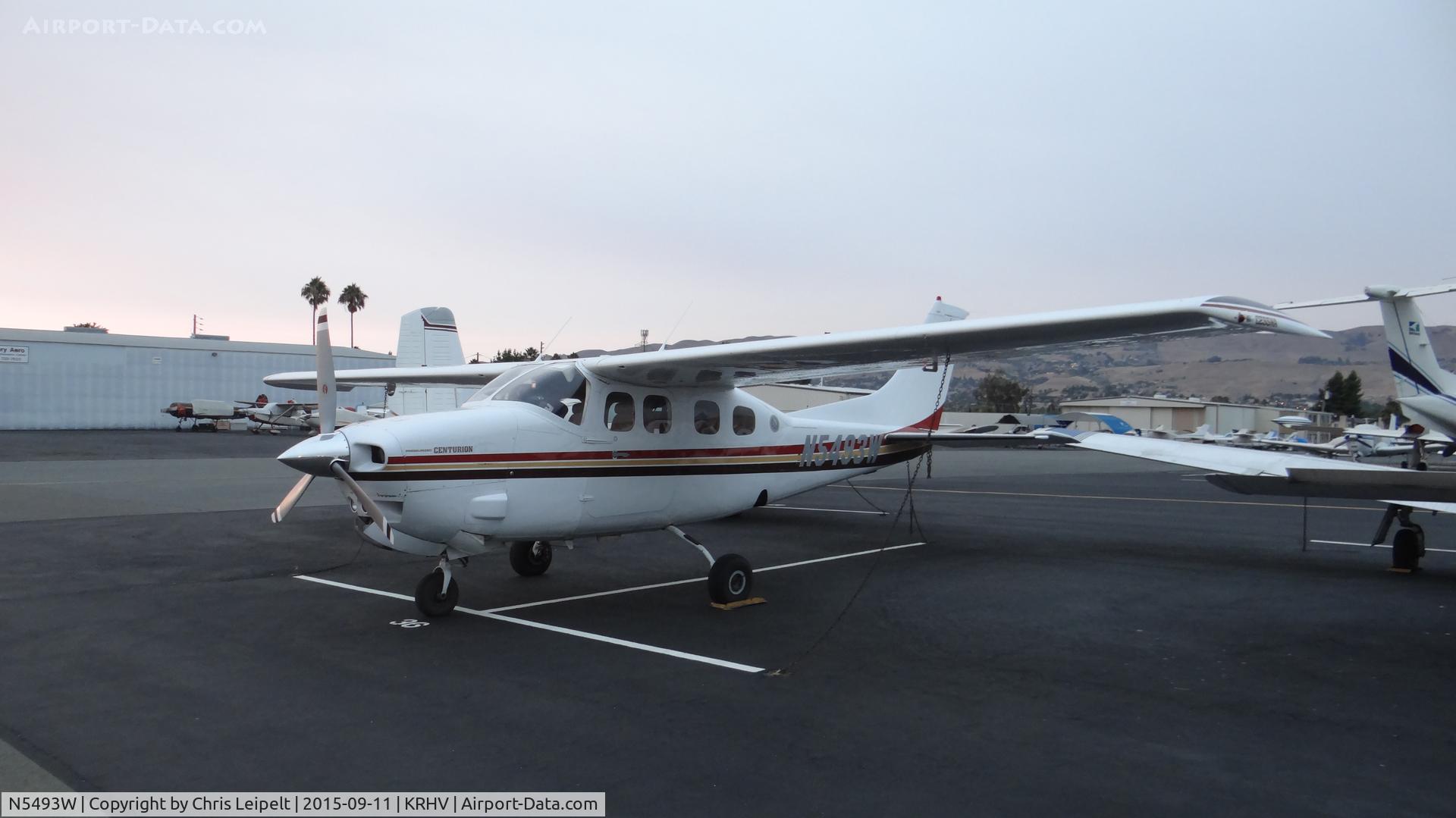 N5493W, 1981 Cessna P210N Pressurised Centurion C/N P21000699, Cessna P210 LLC (Scottsdale, AZ) 1981 Cessna P210N parked on the newly resurfaced Nice Air ramp at Reid Hillview Airport, San Jose, CA.