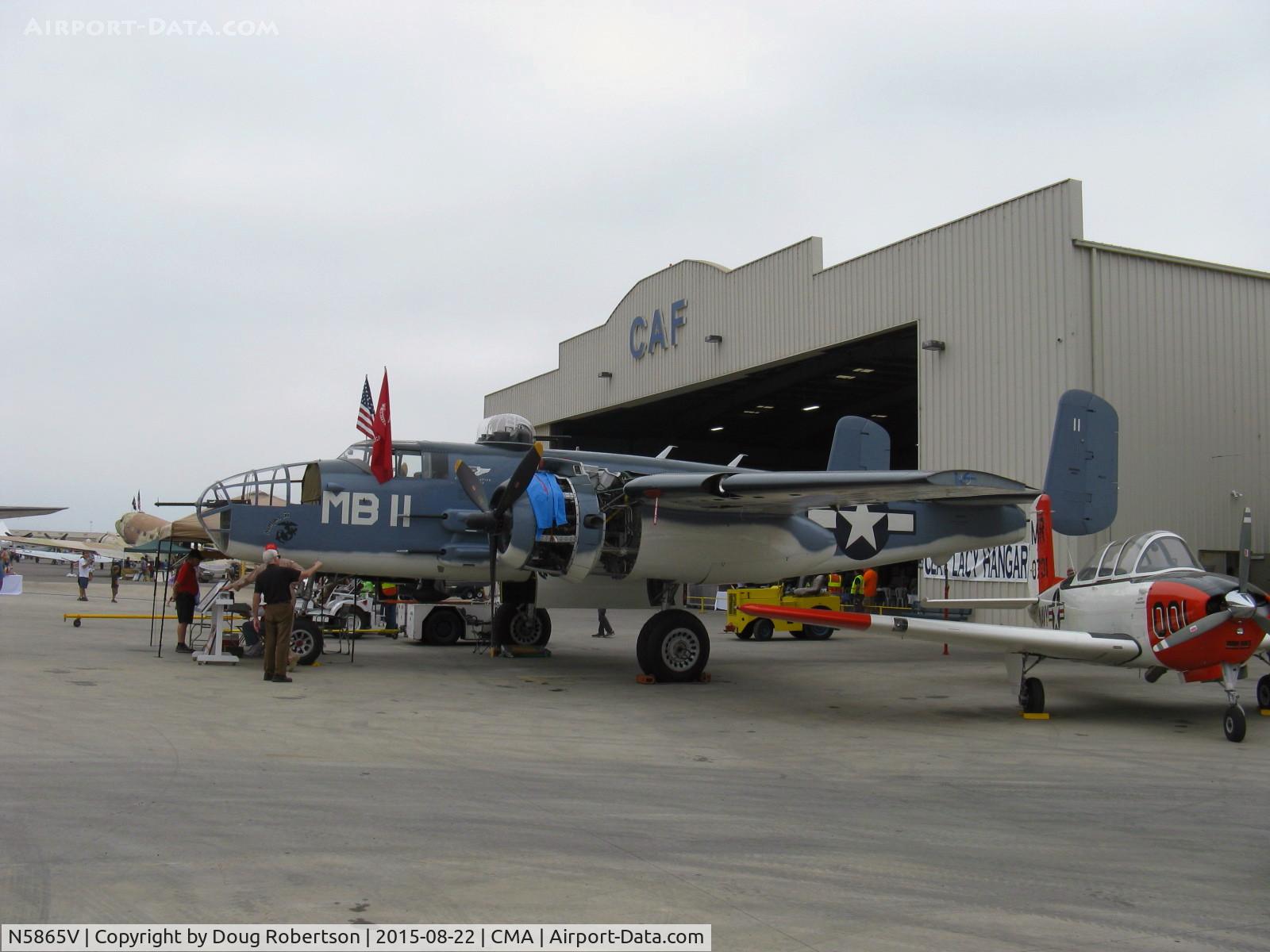 N5865V, 1945 North American B-25J Mitchell Mitchell C/N 108-34263, 1945 North American (B-25J) PBJ-1J 'Semper Fi' operated by USMC aviators in Pacific-WWII, 2 Wright Cyclone R-2600-9R 1,700 Hp each. Limited class. Cockpit exceedingly noisy in flight