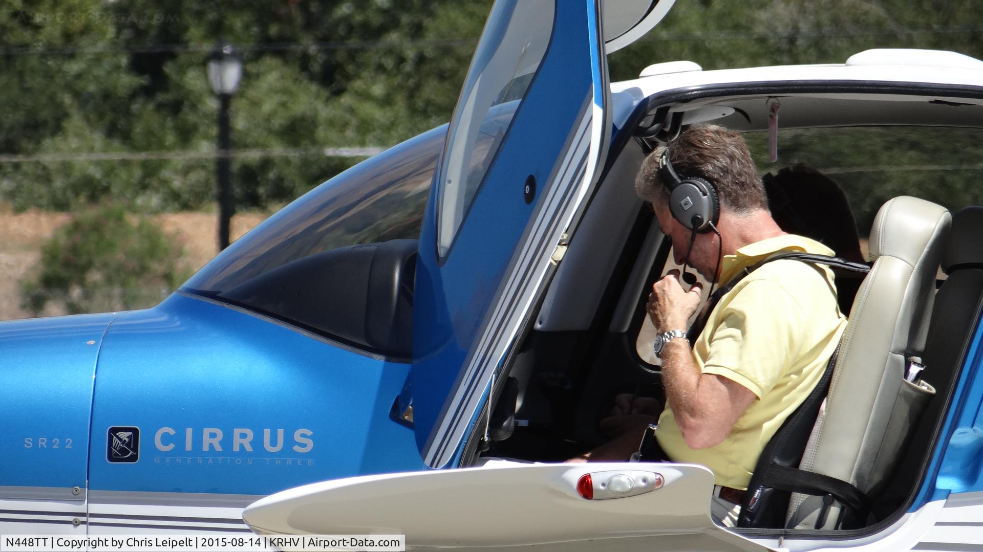 N448TT, 2008 Cirrus SR22 G3 GTSX Turbo C/N 3073, Locally-based 2008 Cirrus SR22 Turbo getting ready to start up at its tie down at Reid Hillview Airport, San Jose, CA.