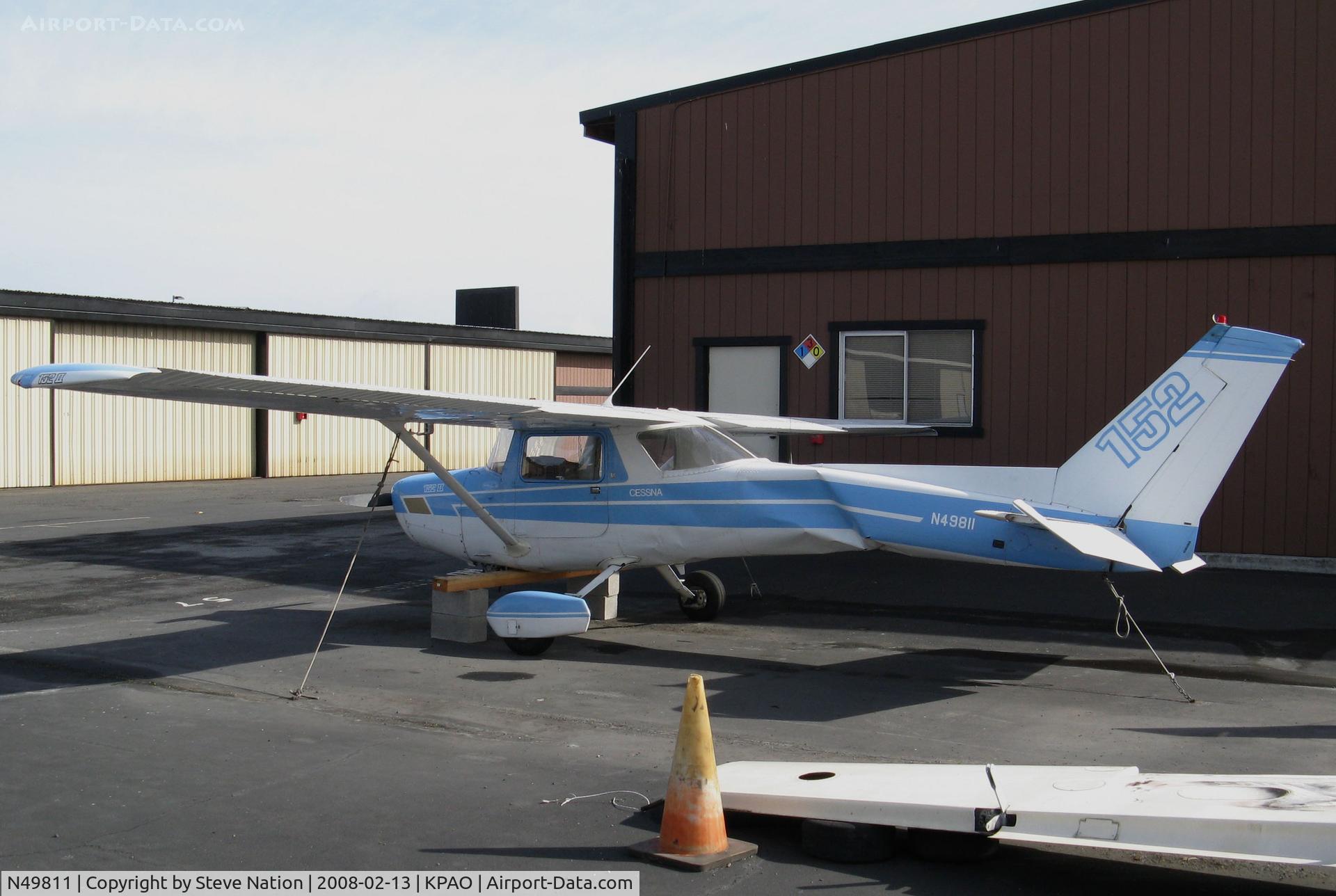 N49811, 1978 Cessna 152 C/N 15281332, Another shot of 1978 Cessna 152 showing effects of hard landing following engine failure @ Palo Alto Airport, CA