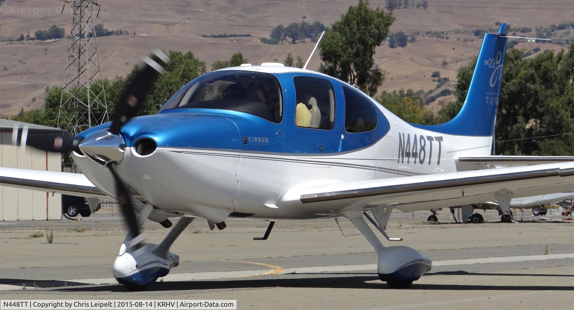 N448TT, 2008 Cirrus SR22 G3 GTSX Turbo C/N 3073, Locally-based 2008 Cirrus SR22 taxing out for departure at Reid Hillview Airport, San Jose, CA. This is one of the nicest planes sitting outside, and it deserves a hangar or shelter.