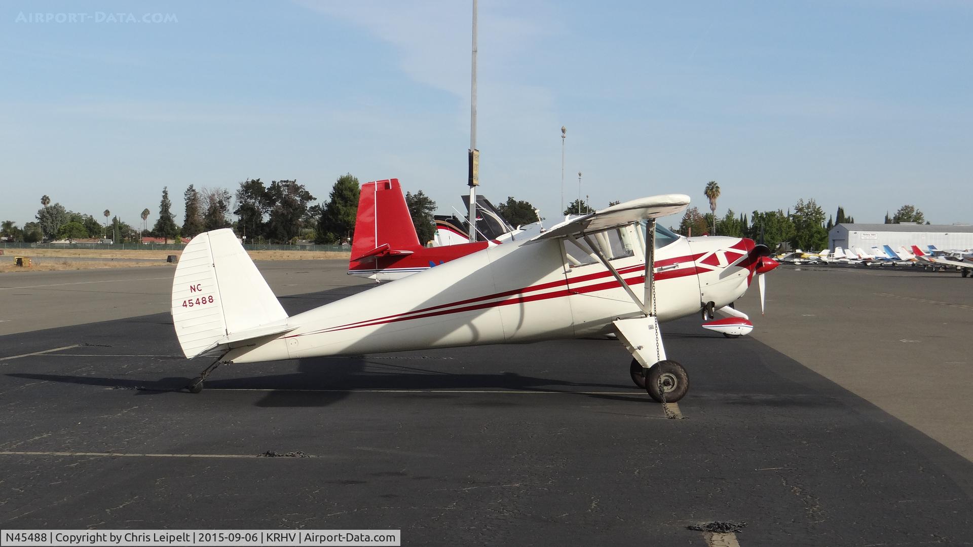 N45488, 1946 Luscombe 8A C/N 2015, 1946 Luscombe 8A parked on transient parking at Reid Hillview Airport, San Jose, CA.