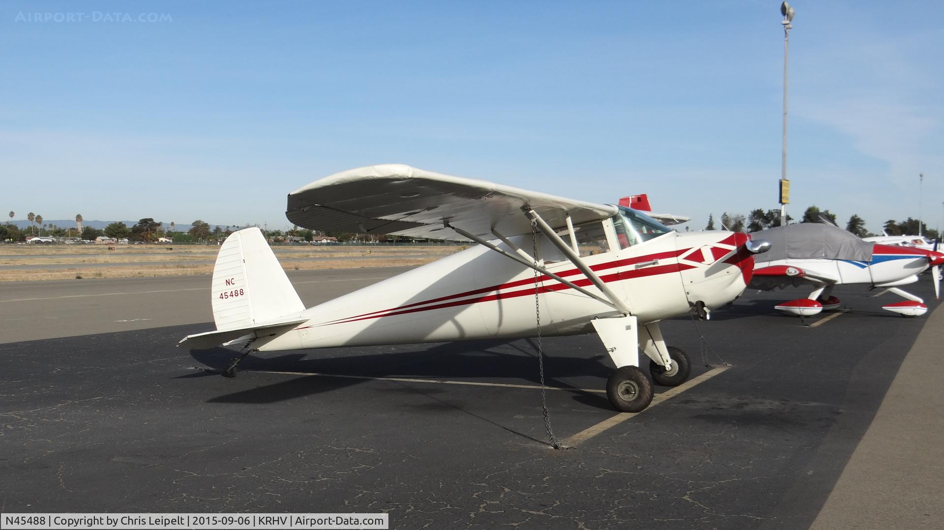 N45488, 1946 Luscombe 8A C/N 2015, 1946 Luscombe 8A parked on transient parking at Reid Hillview Airport, San Jose, CA.