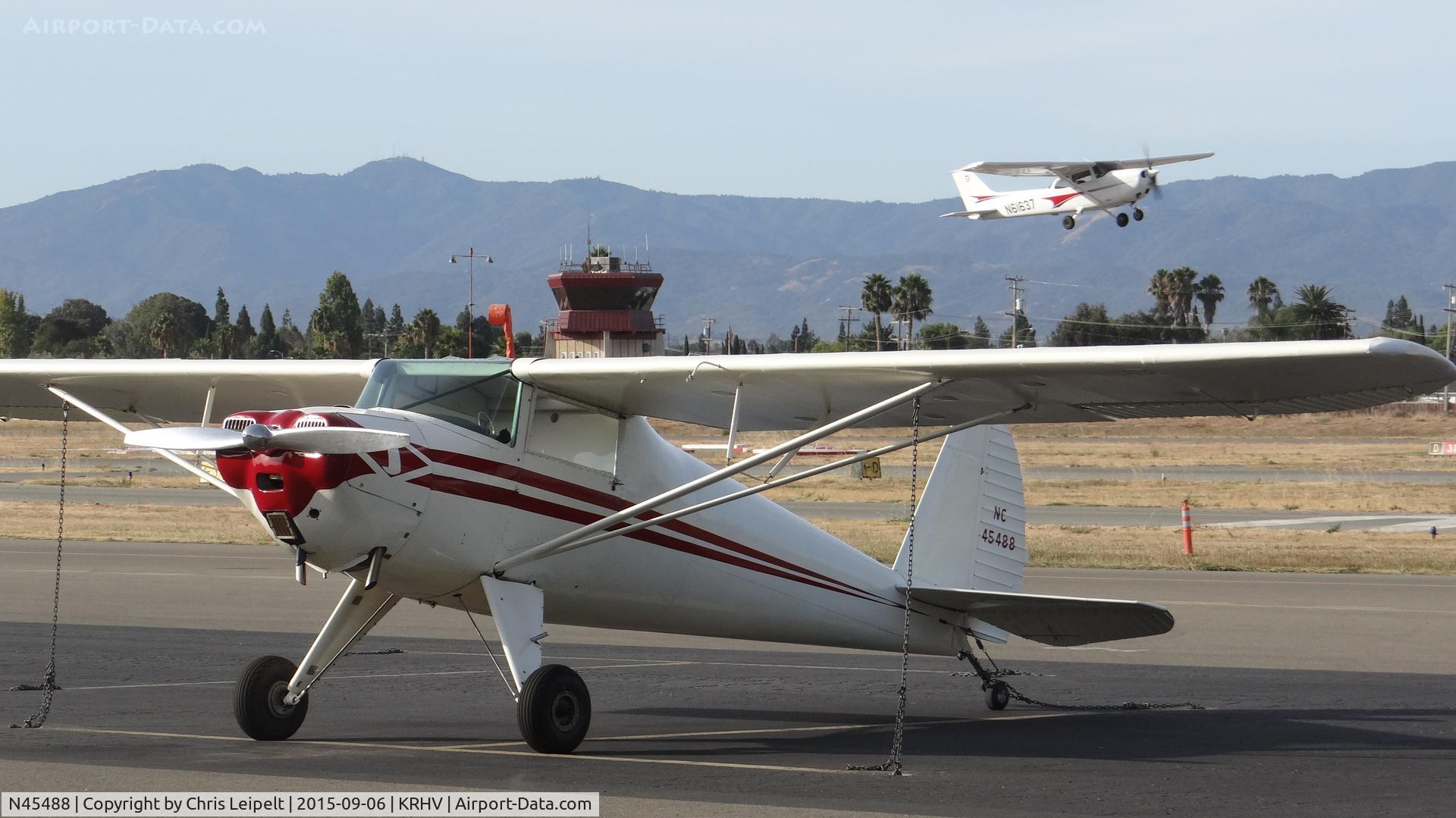 N45488, 1946 Luscombe 8A C/N 2015, Washington-based 1946 Luscombe 8A parked on the transient ramp at Reid Hillview Airport, San Jose, CA.