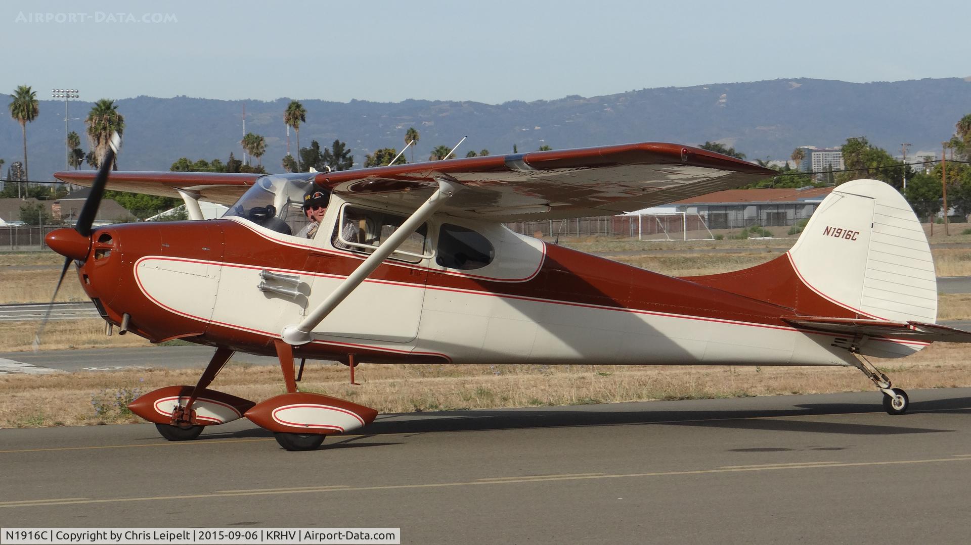 N1916C, 1953 Cessna 170B C/N 26061, Locally-based 1953 Cessna 170B taxing out for departure at Reid Hillview Airport, San Jose, CA. Note the horn on the side of the plane, it got my attention after they 