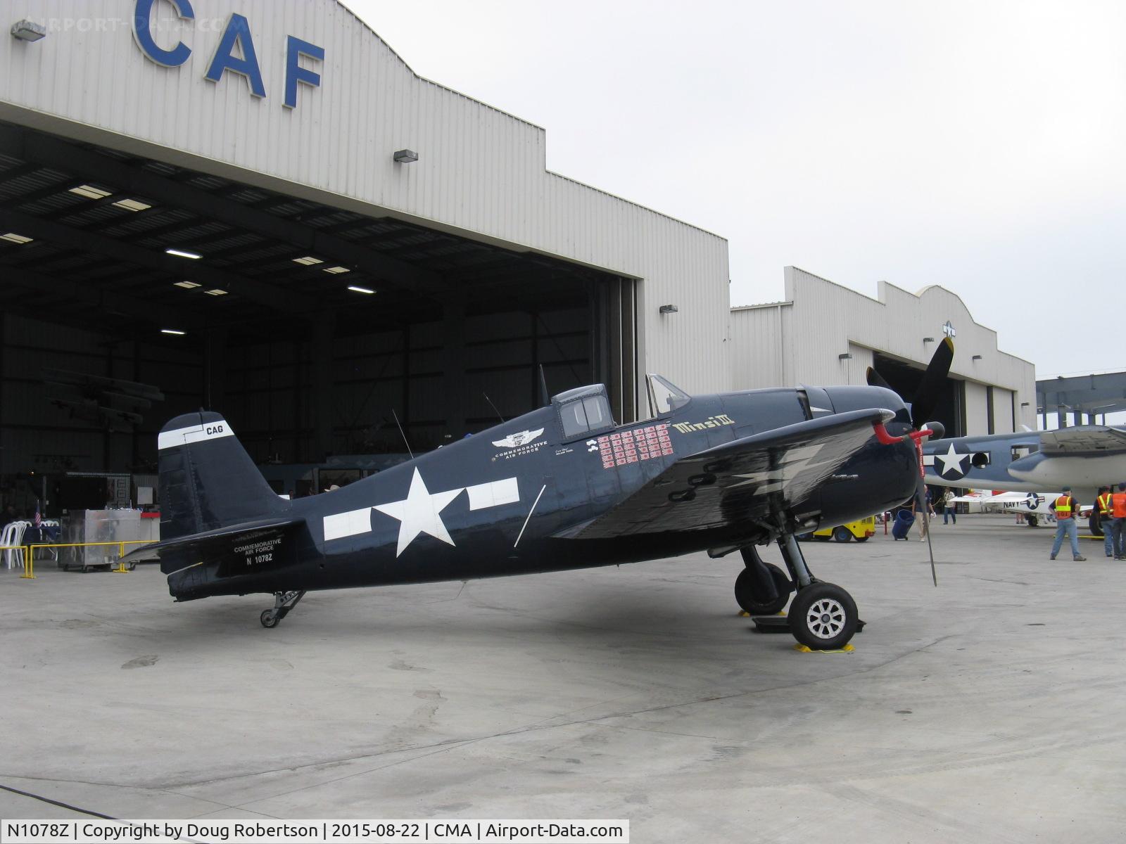 N1078Z, 1963 Grumman F6F-5 Hellcat C/N 27354801-66, 1963 S&S Special/Grumman F6F-5 HELLCAT 'Minsi III', P&W R-1820 10W DOUBLE WASP 2,200 Hp. Impressive WWII 30 kill record, plus 2 enemy vehicles, Experimental Exhibition class, on CAF ramp