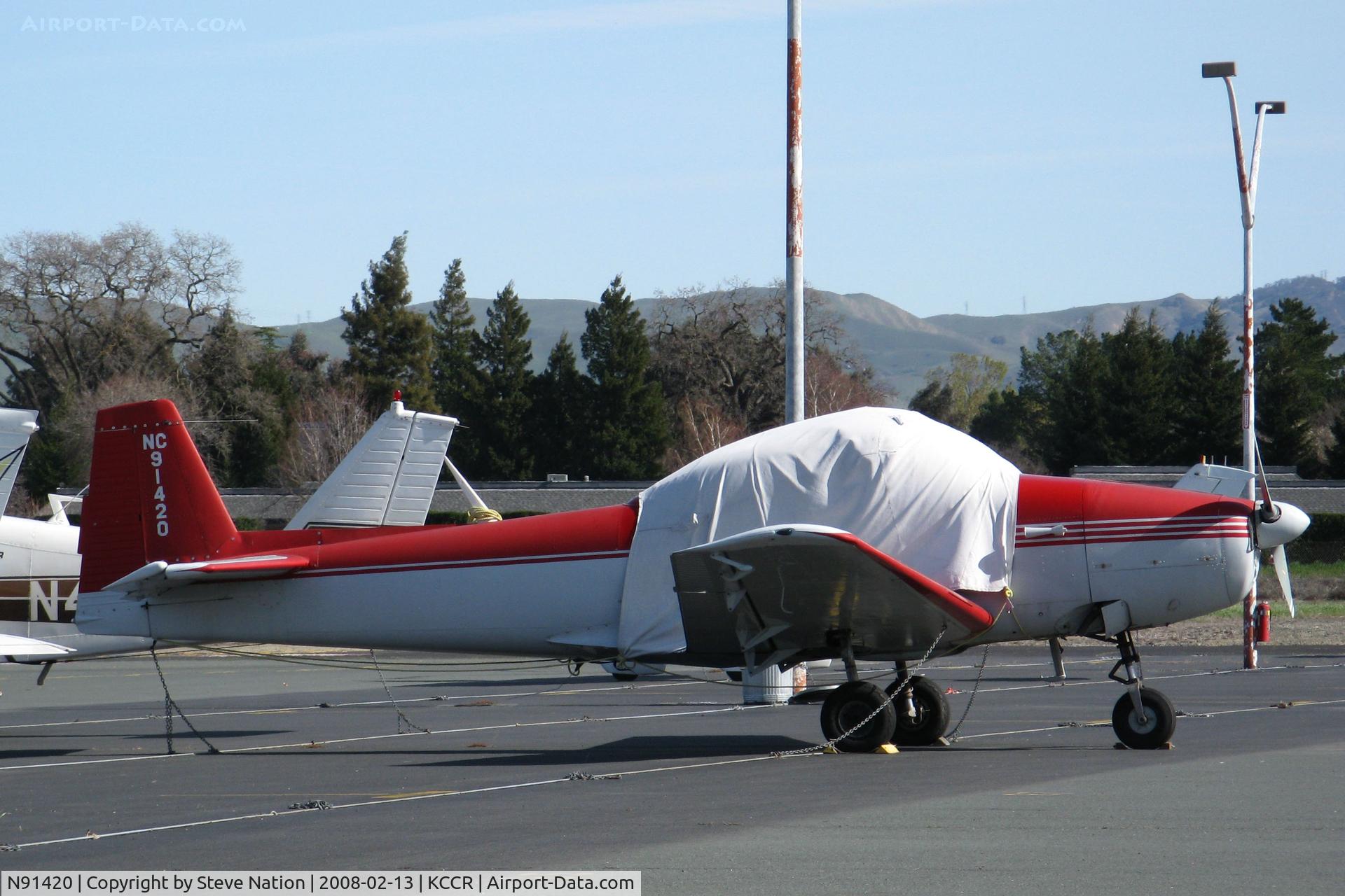 N91420, 1946 North American Navion (NA-145) C/N NAV-4-82, Locally-Based 1946 NAA Navion with canopy cover @ Buchanan Field, Concord, CA (painted as NC91420)