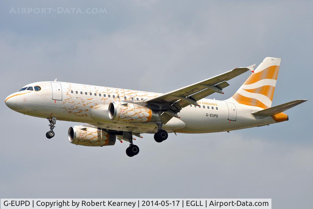 G-EUPD, 1999 Airbus A319-131 C/N 1142, On short finals at LHR