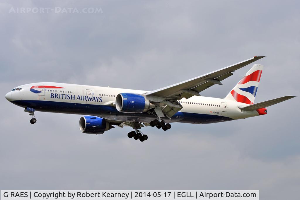 G-RAES, 1997 Boeing 777-236 C/N 27491, On short finals at LHR