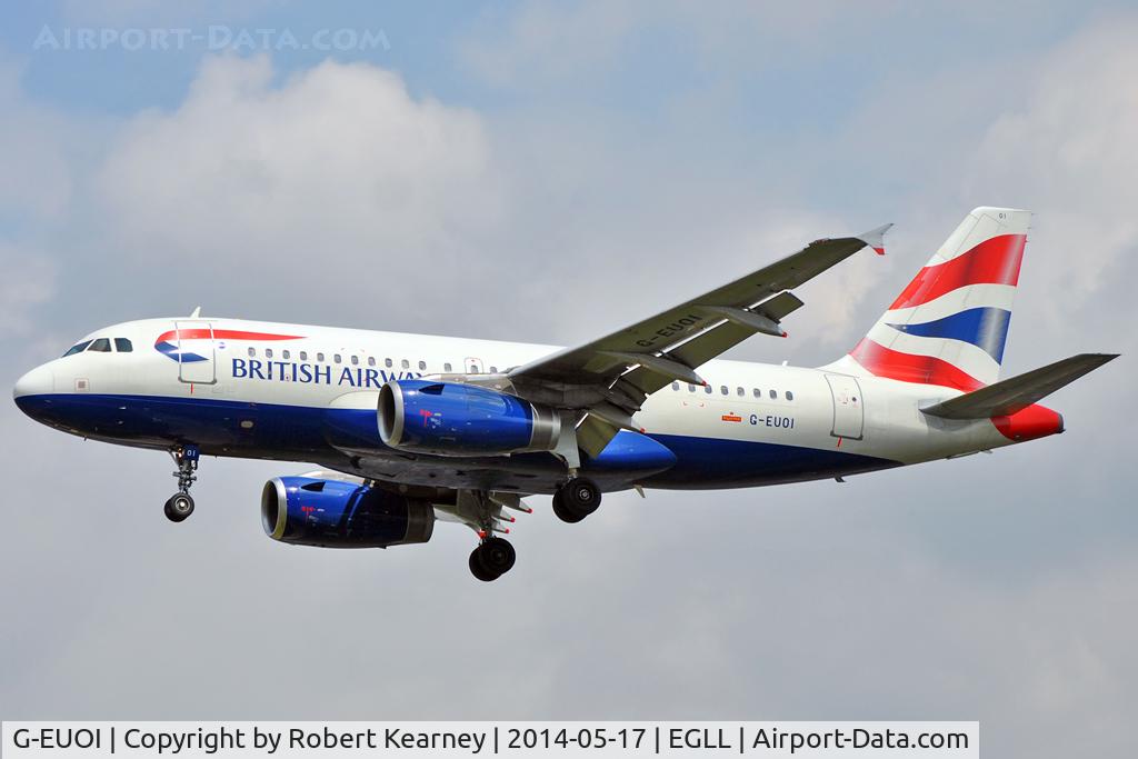 G-EUOI, 2001 Airbus A319-131 C/N 1606, On short finals at LHR