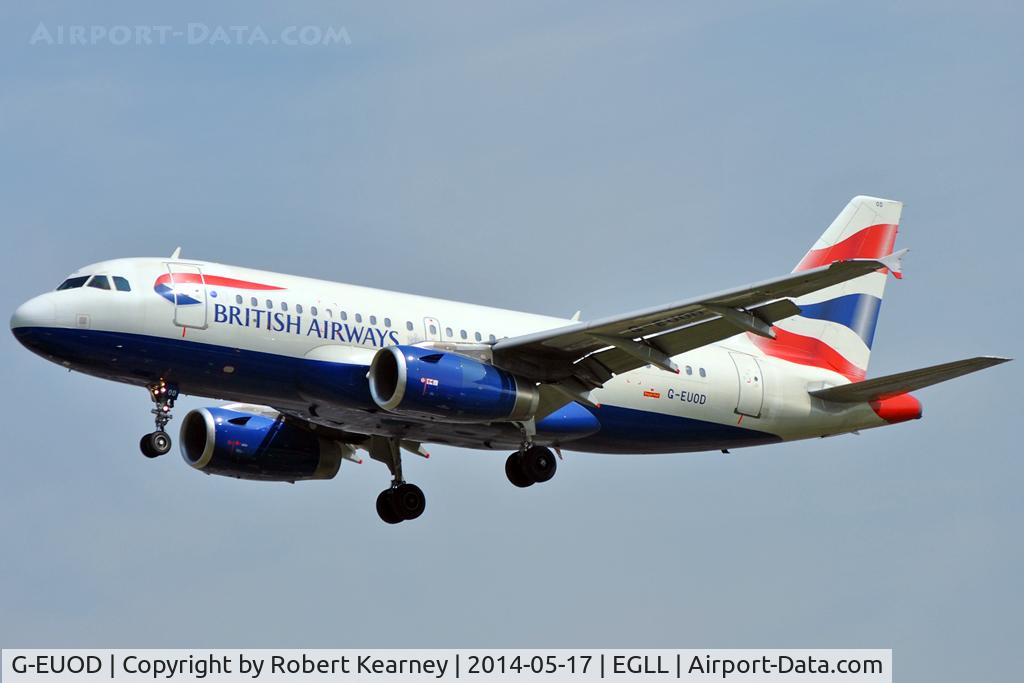 G-EUOD, 2001 Airbus A319-131 C/N 1558, On short finals at LHR