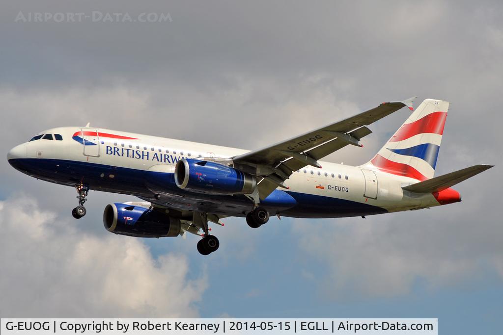 G-EUOG, 2001 Airbus A319-131 C/N 1594, On short finals at LHR