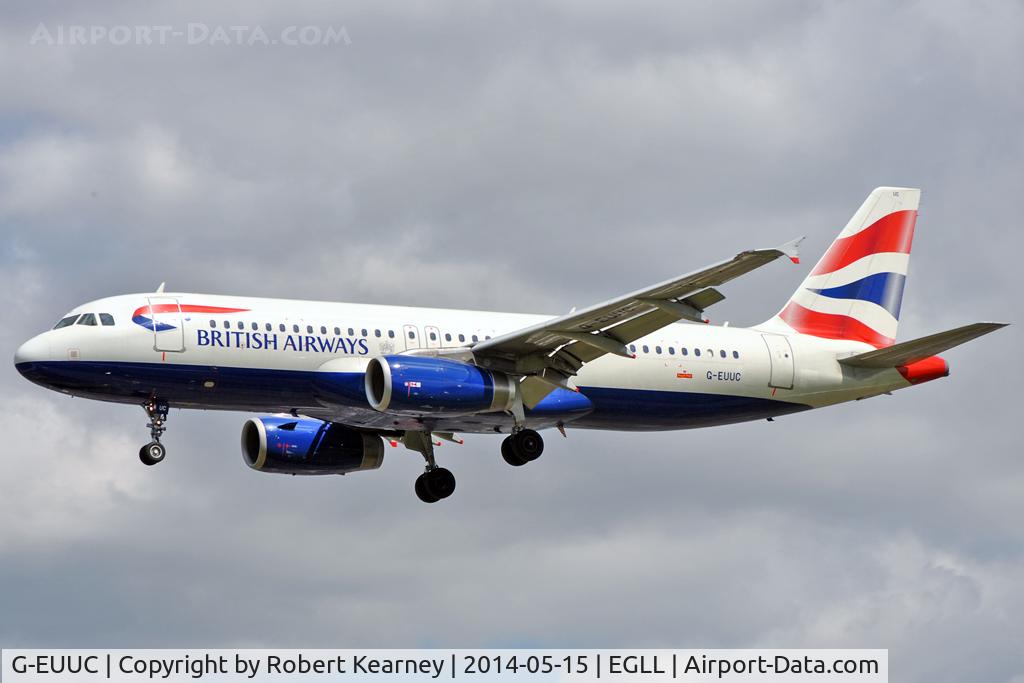 G-EUUC, 2001 Airbus A320-232 C/N 1696, On short finals at LHR