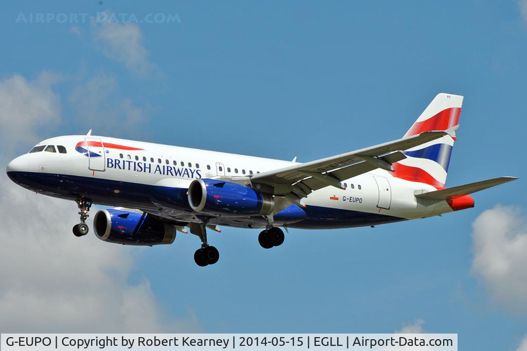 G-EUPO, 2000 Airbus A319-131 C/N 1279, On short finals at LHR