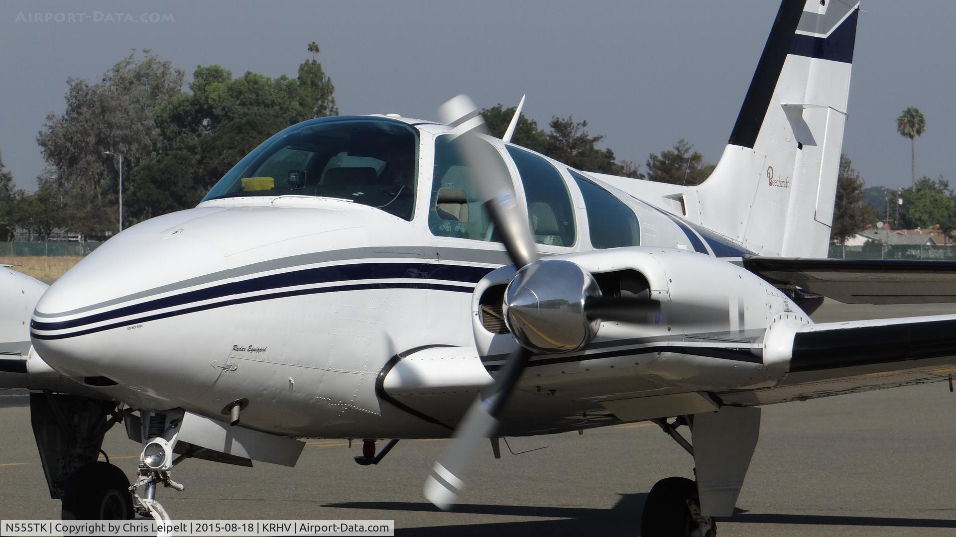 N555TK, 1976 Beech 95-B55 (T42A) Baron C/N TC-2001, Locally-based 1976 Beechcraft Baron 55 taxing back to its hangar via the inside ramp after some minor avionics work at Reid Hillview Airport, San Jose, CA.