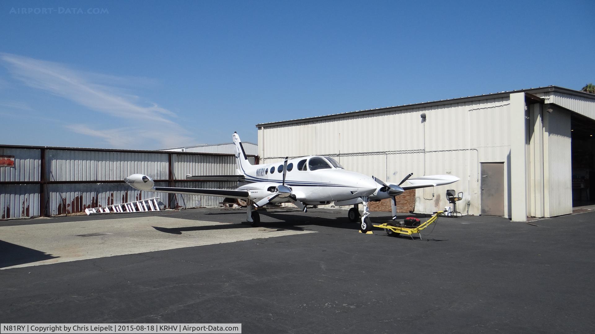 N81RY, 1981 Cessna 340A C/N 340A1238, TCA Properties Inc (Hughson, CA) 1981 Cessna 340A in for light avionics maintenance at Reid Hillview Airport, San Jose, CA.