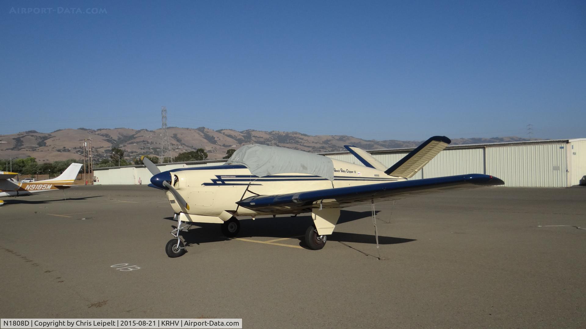 N1808D, 1952 Beech C35 Bonanza C/N D-3077, Locally-based 1952 Beech C35 sitting at the south tie downs at Reid Hillview Airport, San Jose, CA while the Nice Air ramp gets resurfaced. This is the busiest you will ever see the south tie downs since (as upload date) there are only 11 a/c there.