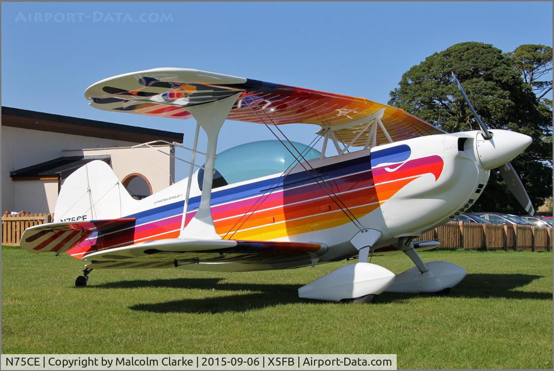 N75CE, 1991 Christen Eagle II C/N GA0032, Christen Eagle II, a new airfield resident recently imported from Switzerland. Fishburn Airfield, September 6th 2015.