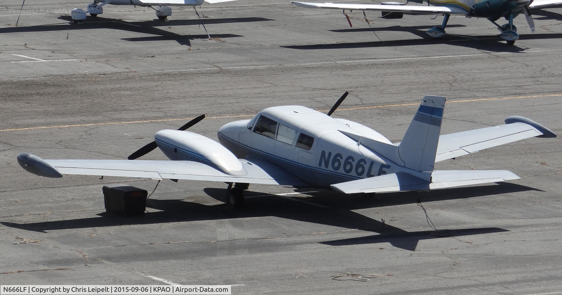 N666LF, 1969 Piper PA-30 Twin Comanche C/N 30-1947, Mastiff Aero LLC (Los Altos Hills, CA) 1969 Piper PA-30 sitting at its tie down at Palo Alto Airport, Palo Alto, CA. Photo taken from the control tower.
