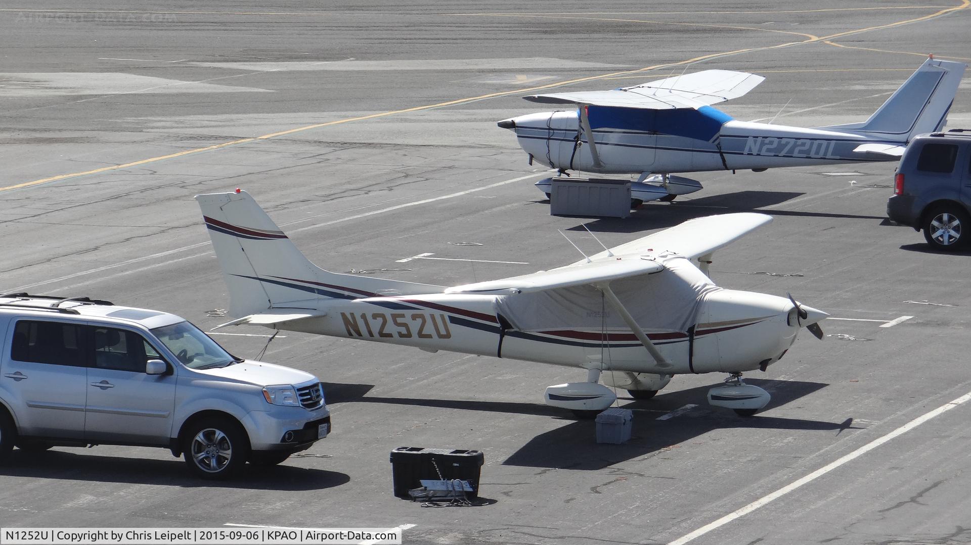 N1252U, 1976 Cessna 172M C/N 17266947, Locally-based 1976 Cessna 172M parked at its tie down at Palo Alto Airport, Palo Alto, CA. Photo taken from the control tower.