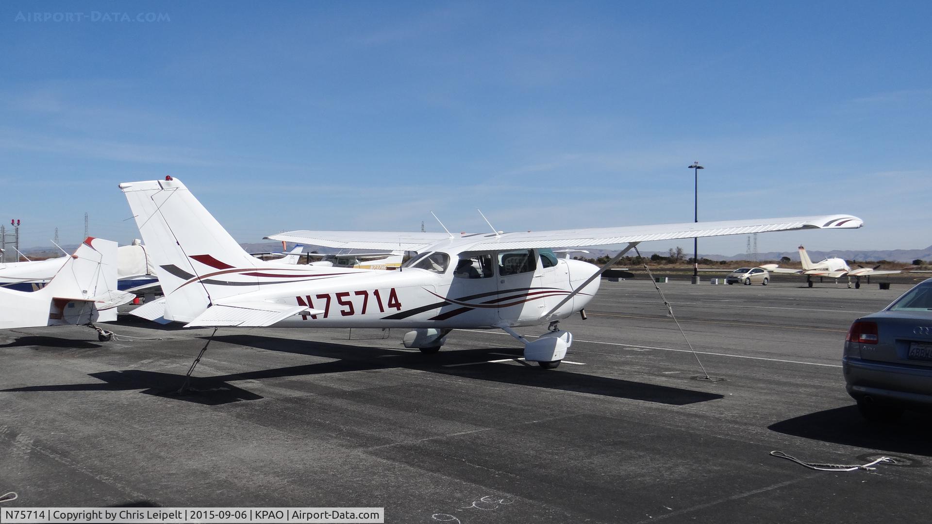N75714, 1976 Cessna 172N C/N 17267895, Locally-based 1976 Cessna 172N parked at its tie down at Palo Alto Airport, Palo Alto, CA.