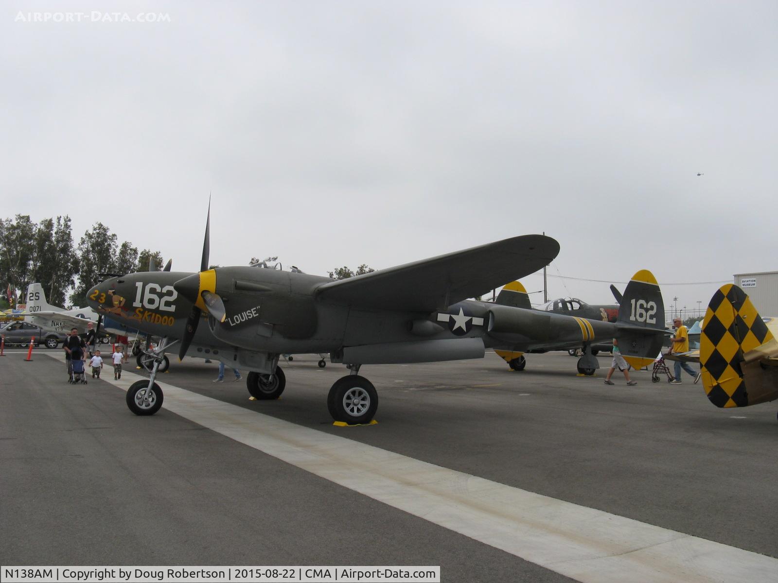 N138AM, 1943 Lockheed P-38J Lightning C/N 44-23314, 1943 Lockheed P-38J LIGHTNING, now named 'Louise', two Allison V-1710-89/91 counter-rotating 1,425 Hp each. One 20mm cannon, 4 machine guns, up to 2000 lb bombs & 10 rockets. Experimental class heavy hitter.